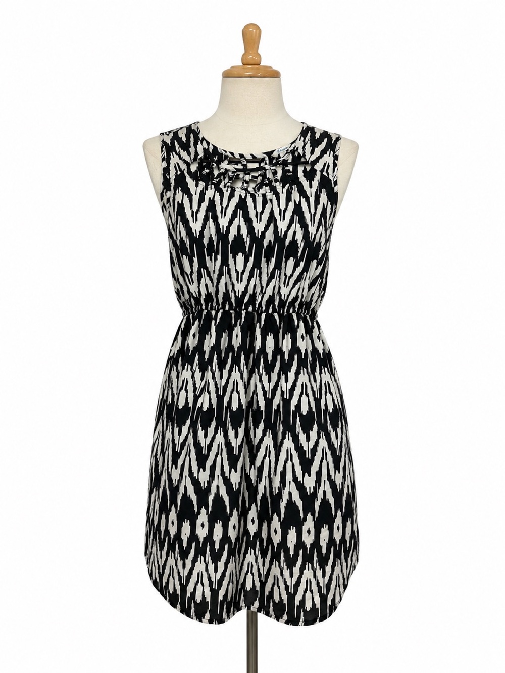 Bloom Black & White Ikat Print Dress XL Sleeveless Cage Back Summer Boho